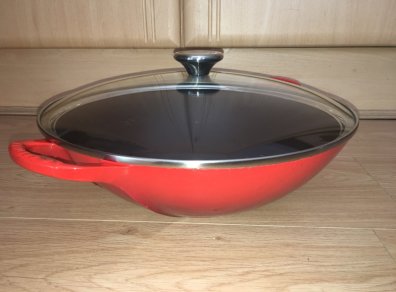 Le Creuset Enameled Cast-Iron 14-1/4-Inch Wok with Glass Lid, Color-Cherry